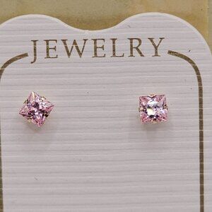 14KT Gold Light Pink Square Screw Back Stud Earrings 3mm